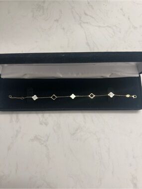 Gold Clover Link Bracelet with Mother-of-Pearl Accents
